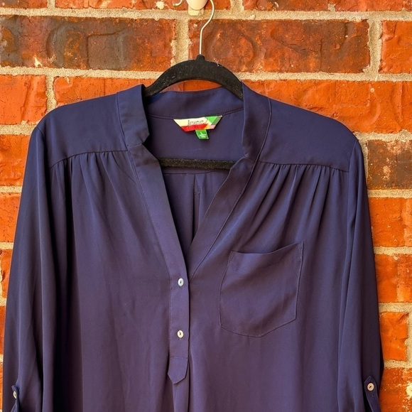 Fervour Womens Large Blue Roll Tab Vneck Popover Chiffon Career Top - Picture 2 of 9